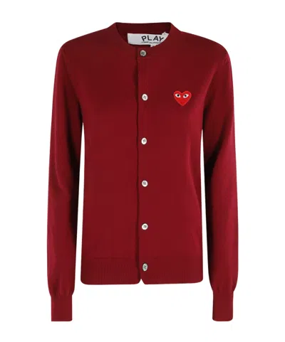 Comme Des Garçons Play Logo Patch Button-up Cardigan In Red