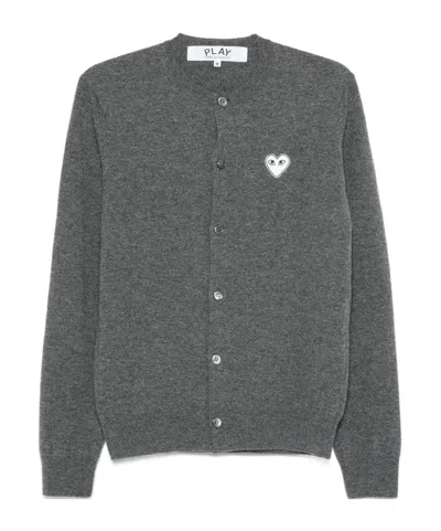 Comme Des Garçons Play Logo-patch Cardigan In Gray