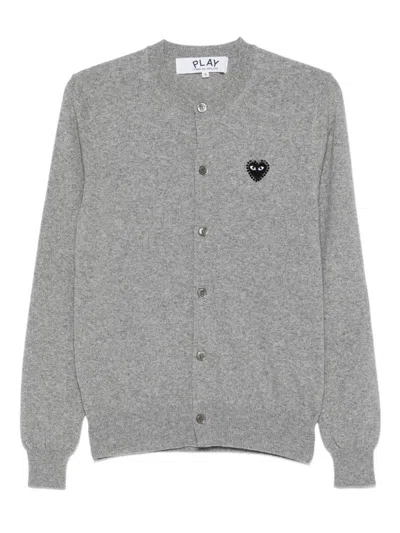 Comme Des Garçons Play Logo-patch Cardigan In Gray