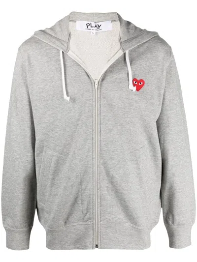 Comme Des Garçons Play Logo-patch Hoodie In Gray