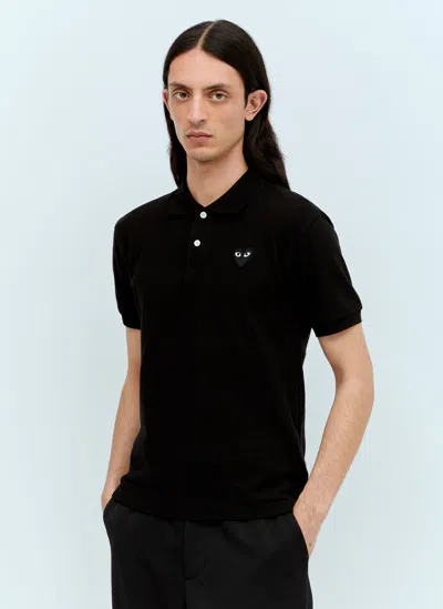 Comme Des Garçons Play Logo Patch Polo Shirt In Black