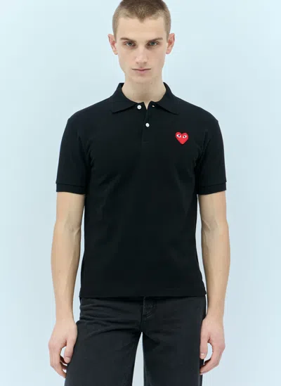 Comme Des Garçons Play Logo Patch Polo Shirt In Black