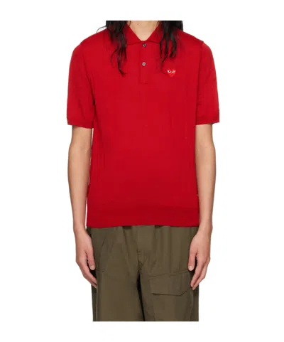 Comme Des Garçons Play Heart-patch Wool Polo Shirt In Red