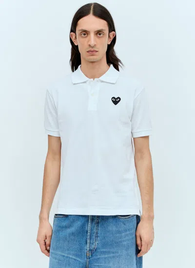 Comme Des Garçons Play Logo Patch Polo Shirt In White