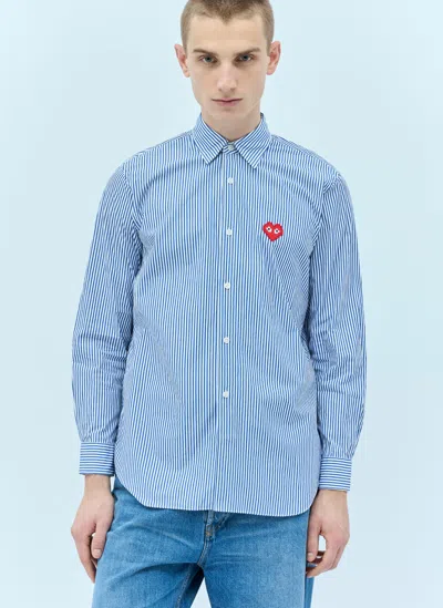Comme Des Garçons Play Logo Patch Striped Shirt In Blue