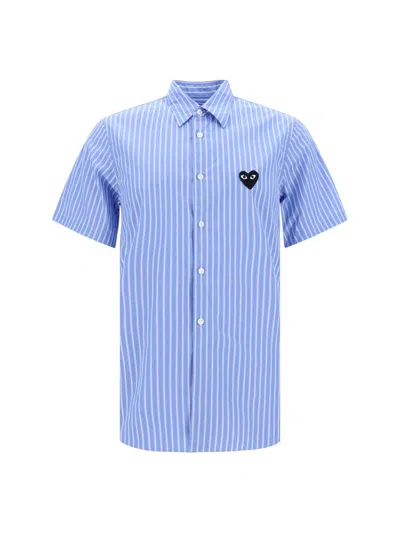 Comme Des Garçons Play Logo Patch Striped Shirt In Blue
