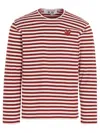 Comme Des Garçons Play Striped Logo Patch Long Sleeve T-shirt In Red