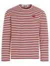 Comme Des Garçons Play Striped Logo Patch Long Sleeve T-shirt In Red