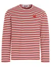 Comme Des Garçons Play Striped Logo Patch Long Sleeve T-shirt In Red
