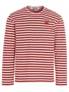 Comme Des Garçons Play Striped Logo Patch Long Sleeve T-shirt In Red