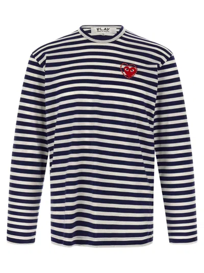 COMME DES GARÇONS PLAY LOGO PATCH STRIPES T-SHIRT