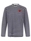 Comme Des Garçons Play Striped Logo Patch Crew Neck T-shirt In Blue
