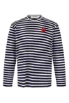 Comme Des Garçons Play Striped Logo Patch Crew Neck T-shirt In Blue