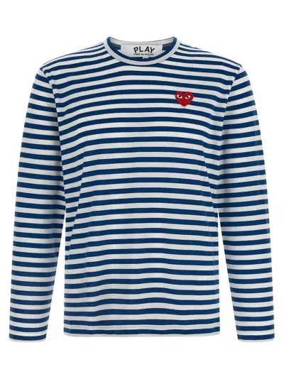 COMME DES GARÇONS PLAY LOGO PATCH STRIPES T-SHIRT