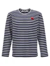Comme Des Garçons Play Logo Striped T-shirt With Round Neck And Long Sleeves In Blue