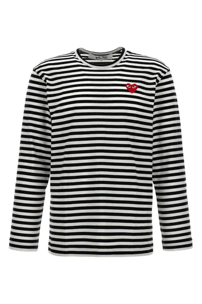 COMME DES GARÇONS PLAY LOGO PATCH STRIPES T-SHIRT