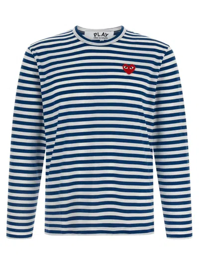 Comme Des Garçons Play Logo Patch Stripes T-shirt In Multi