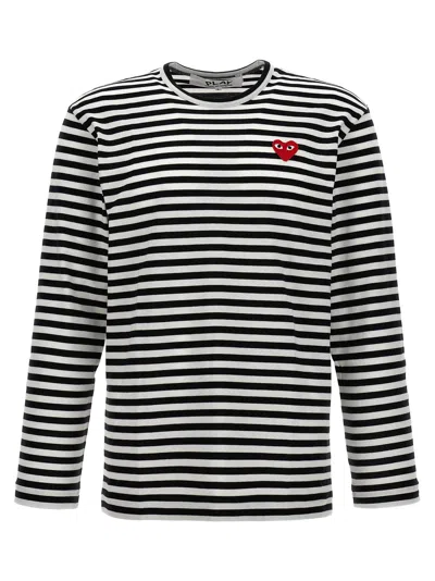 Comme Des Garçons Play Heart-patch Striped Cotton T-shirt In Black