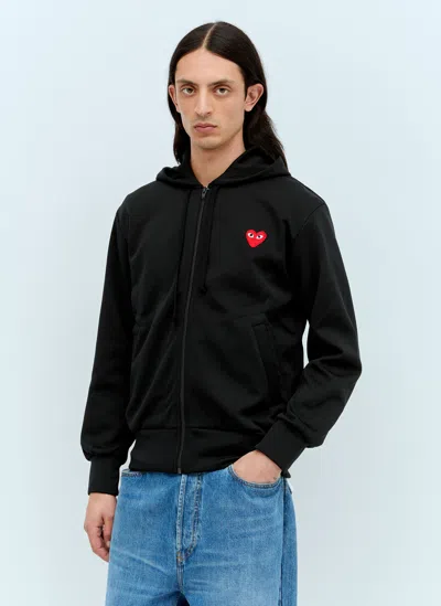 Comme Des Garçons Play Logo Patch Zip Hooded Sweatshirt In Black