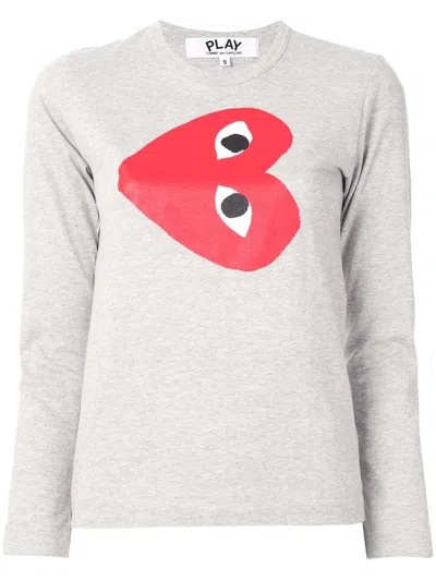 Comme Des Garçons Play Logo-print Crew Neck Top In White