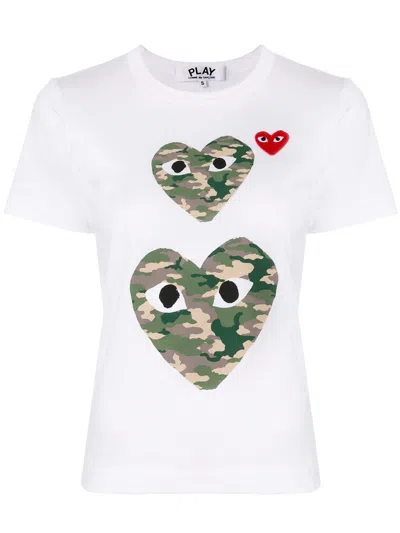 Comme Des Garçons Play Logo-print New Neck T-shirt In White