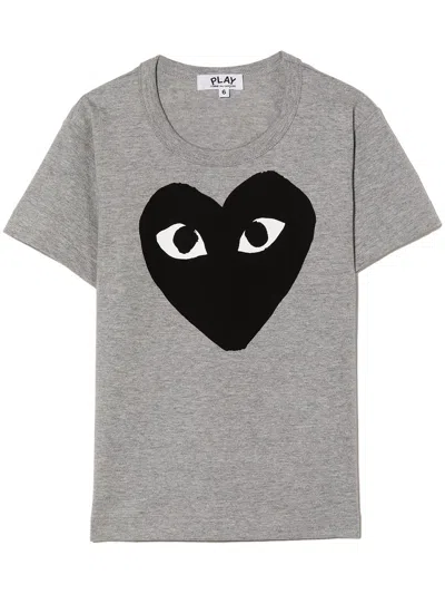 Comme Des Garçons Play Kids' Logo-print T-shirt In Grey