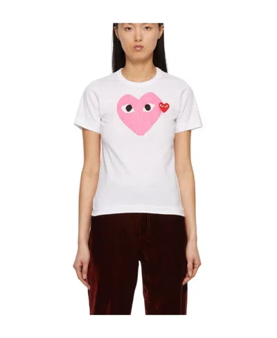 Comme Des Garçons Play Logo Printed Short-sleeved T-shirt In White