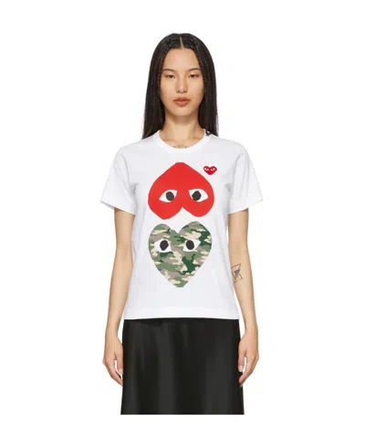 Comme Des Garçons Play Logo Round-necked T-shirt In White