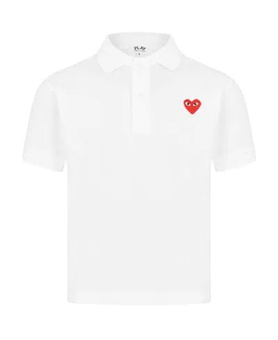 Comme Des Garçons Play Logo Short-sleeved Polo Shirt In White