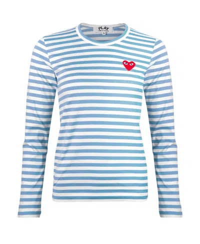 Comme Des Garçons Play Logo Striped Long-sleeved T-shirt In Blue