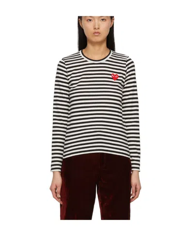 Comme Des Garçons Play Logo Striped Long-sleeved T-shirt In Multicolor