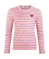 Comme Des Garçons Play Heart-motif Striped Top In Pink
