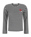 Comme Des Garçons Play Logo Striped T-shirt With Round Neck And Long Sleeves In White