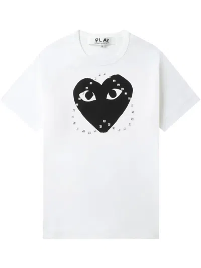 Comme Des Garçons Play Logo-stud Cotton T-shirt In White
