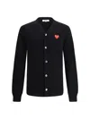 Comme Des Garçons Play Mens Cardigan Knit Black Wool Cardigan With Pixel Heart Patch.