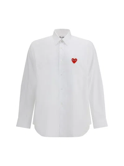 Comme Des Garçons Play Logoed Cotton Shirt In White