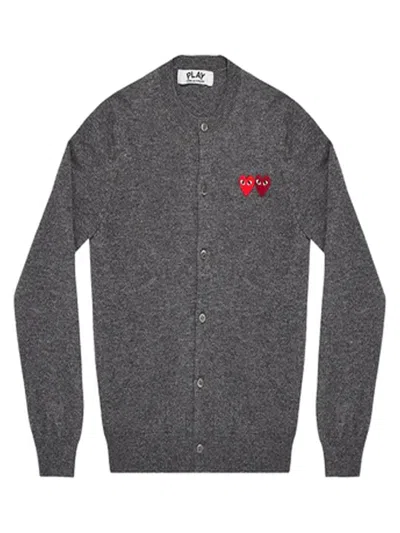 Comme Des Garçons Play Logo-embroidered Double Heart Cardigan In Gray