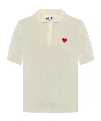Comme Des Garçons Play Logo-patch Knitted Polo Shirt In Neutral