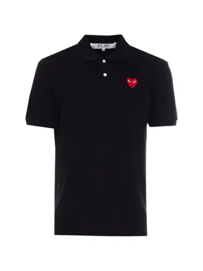 Comme Des Garçons Play Red Heart Cotton Polo Shirt In Black