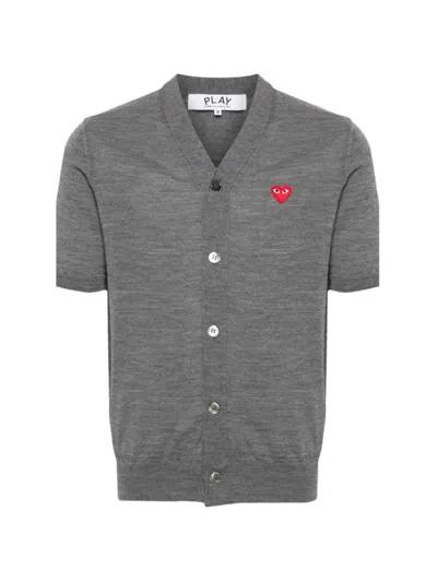 Comme Des Garçons Play Logo-patch Short-sleeve Cardigan In Gray