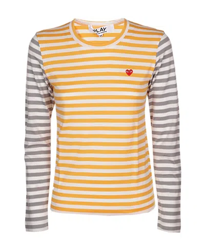 Comme Des Garçons Play Logo-patch Striped Crewneck T-shirt In Multi