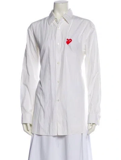 Pre-owned Comme Des Garçons Play Long Sleeve Button-up Top In White