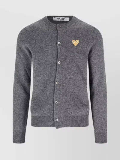 Comme Des Garçons Play Long Sleeve Crew Neck Top With Ribbed Cuffs In Gray
