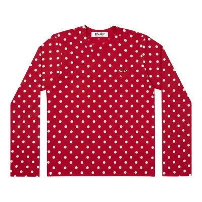 Comme Des Garçons Play Long Sleeve Polka Dots With Red Emblem Tee Unisex In Multi