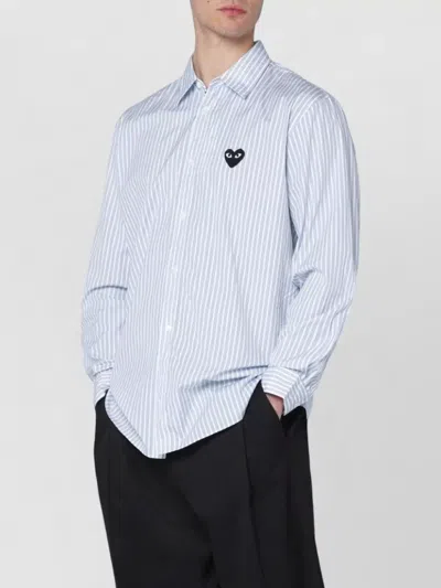 Comme Des Garçons Play Mens Cdg Embroidered Heart Stripe Cotton Shirt In Blue