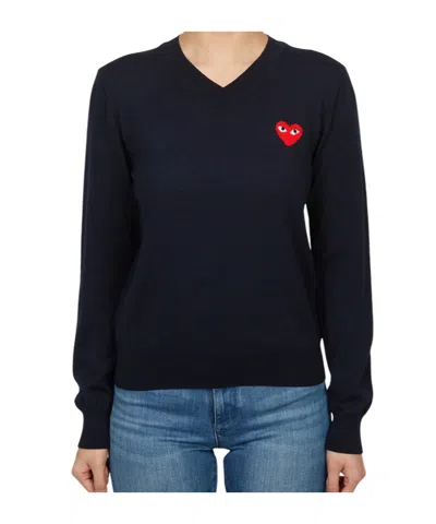 Comme Des Garçons Play Long Sleeve Sweater In Blue
