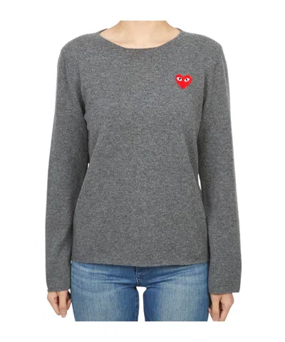 Comme Des Garçons Play Long Sleeve Sweater In Gray