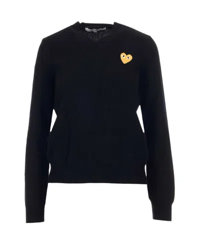 Comme Des Garçons Play Long Sleeve V-neck Sweater In Black