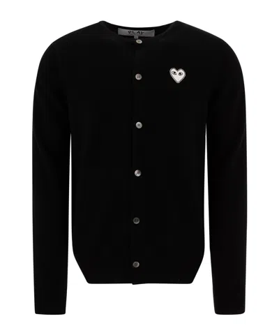 Comme Des Garçons Play Long-sleeved Knitted Cardigan In Black