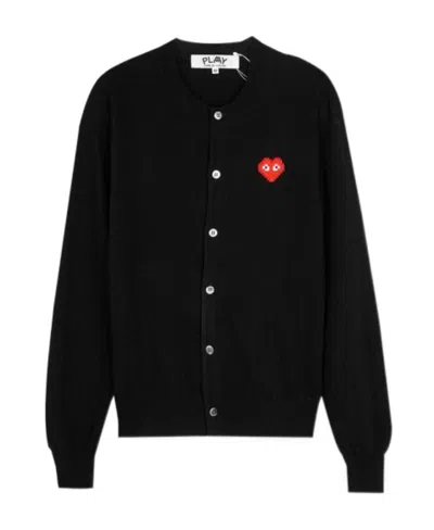 Comme Des Garçons Play Long-sleeved Knitted Cardigan In Black